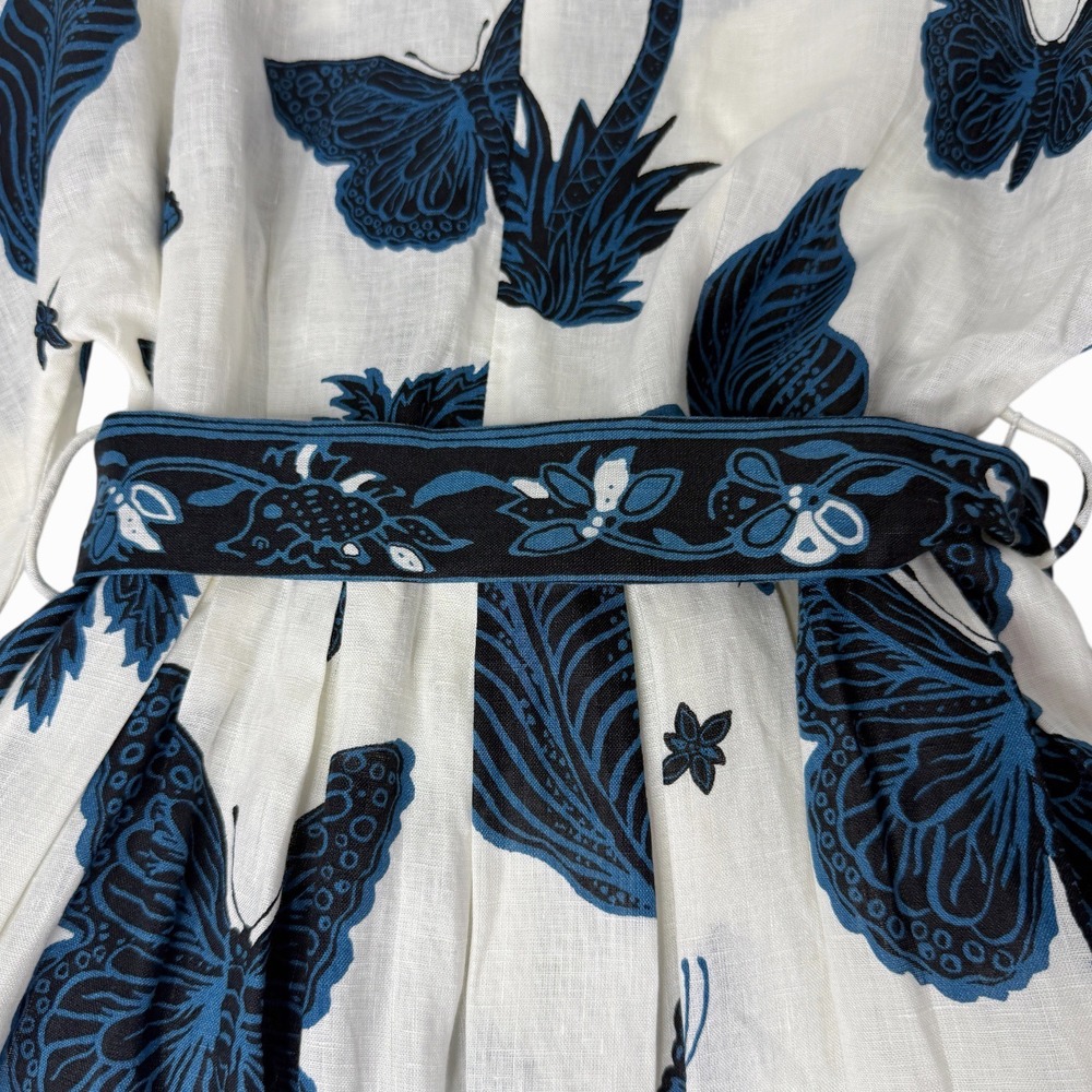 BANANA REPUBLIC Linen Balloon Sleeve Mini Dress Blue Butterfly Palm Print Size 4 - Picture 8 of 15